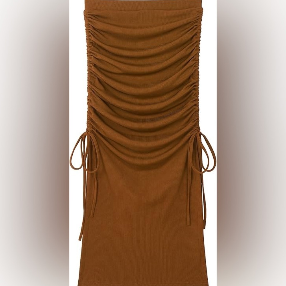 Nwot Drawstring Ruched Maxi Skirt Split Elastic W… - image 1